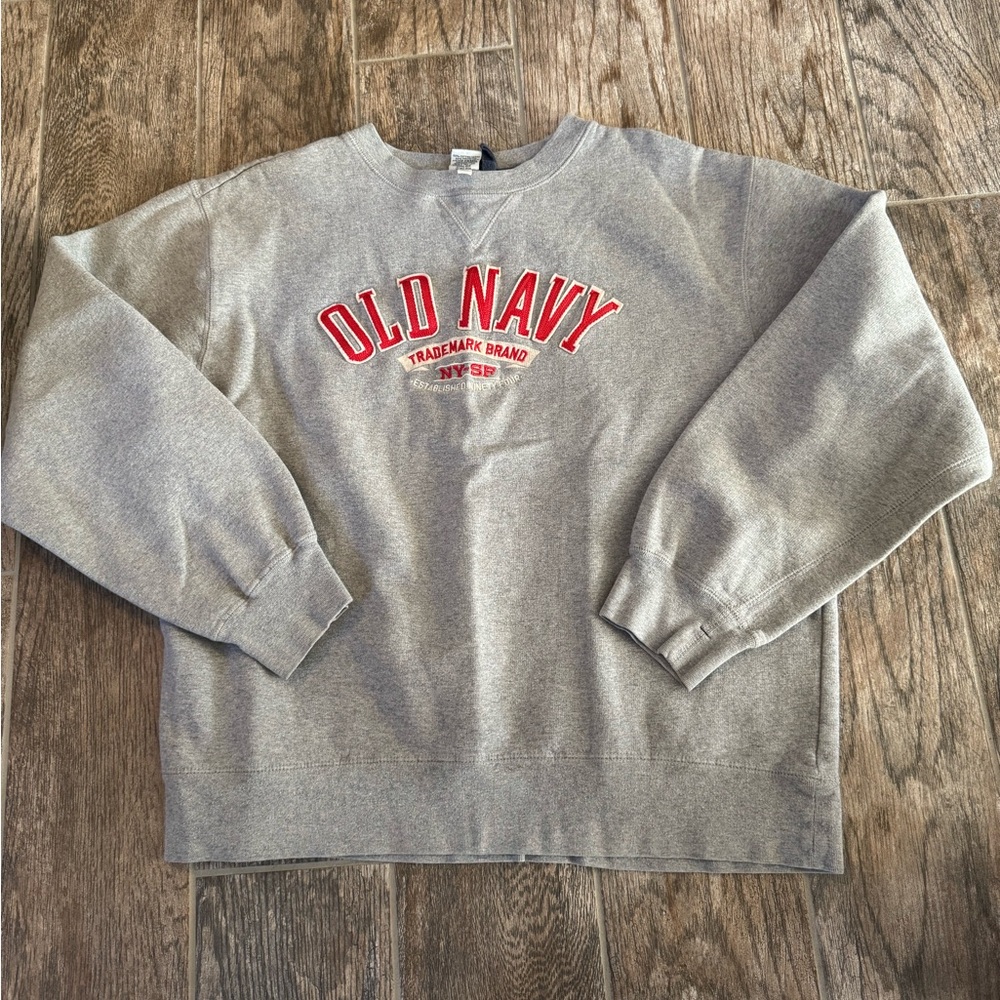 Old Navy Gray Crewneck Sweater with Red Logo NY-SF vintage Y2K